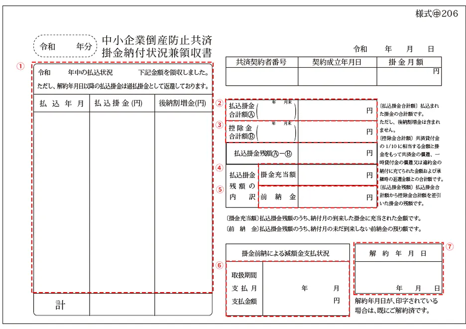 掛金納付状況兼領収書サンプル